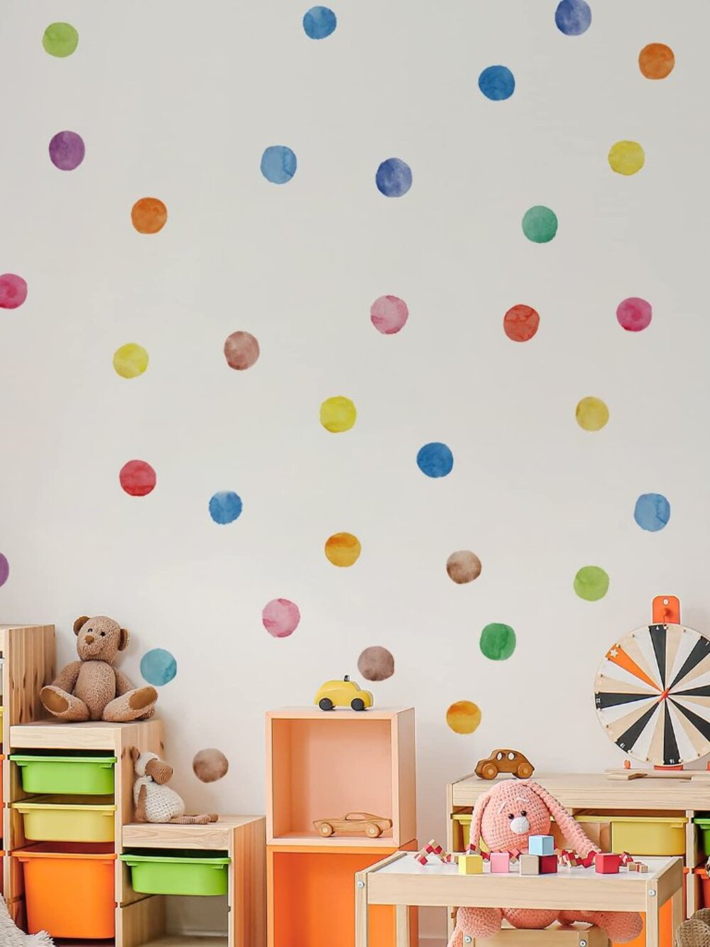 Colorful Polka Dot Wall Decals for Playroom, Peel and Stick